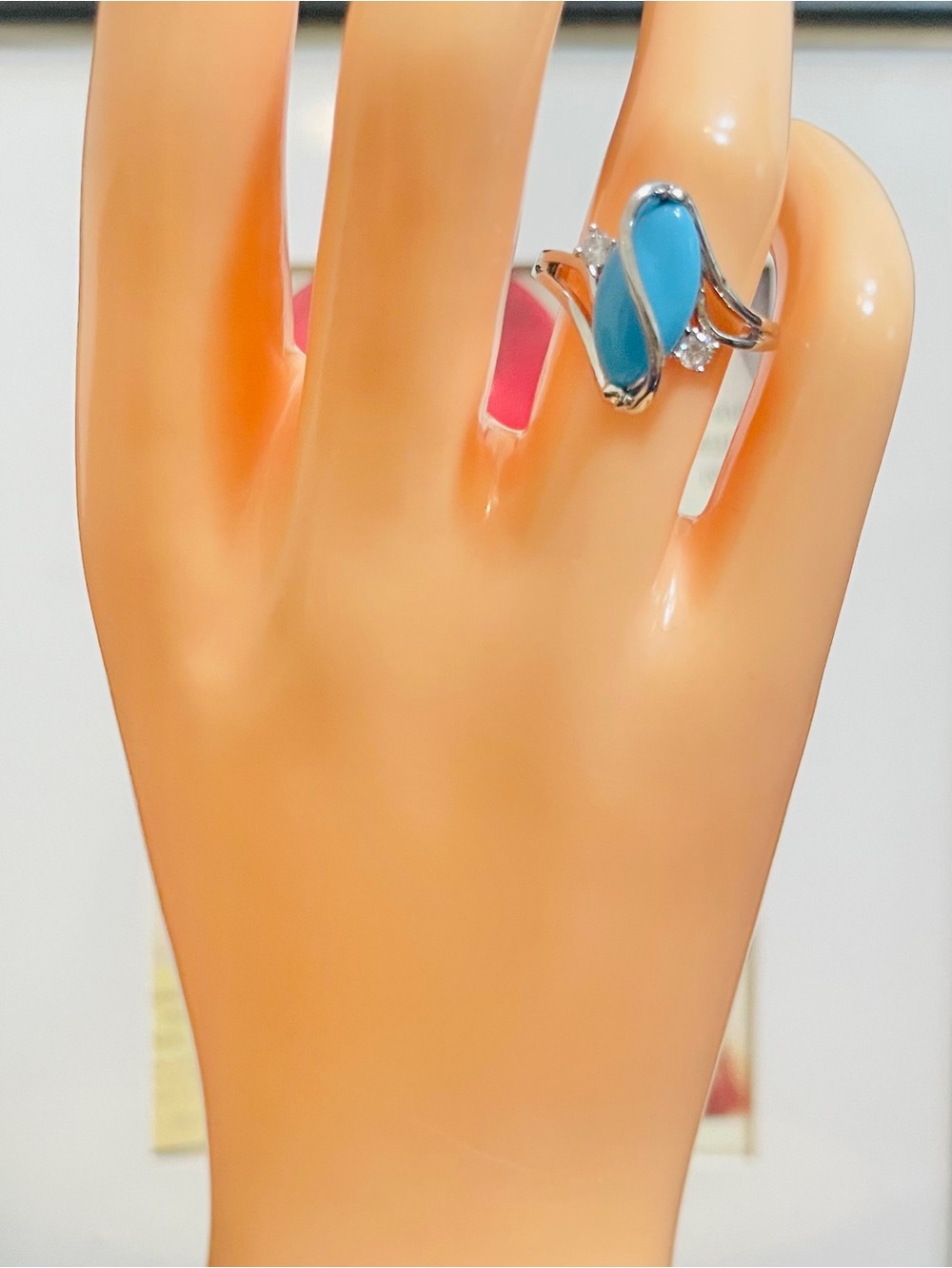 Lab Created Turquoise Cabochon and CZ White Gold Filled Ring NWOT